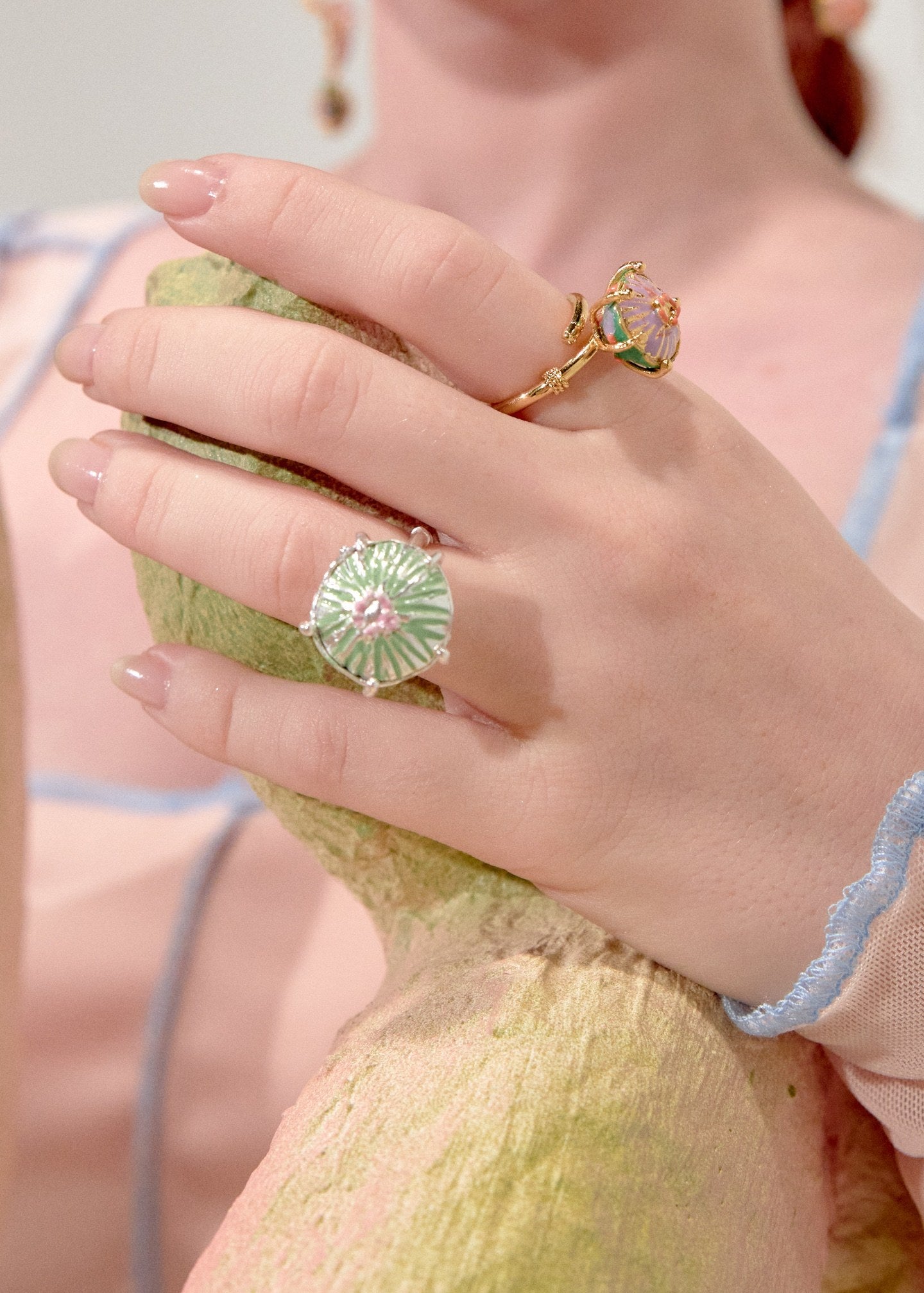 Anillo Maxi sombrerito plata pistacho